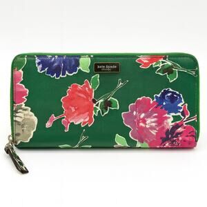 KATE SPADE Neda Brightwater Drive Floral Green Zip Around Wallet